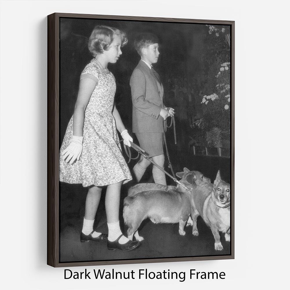 Prince Charles with Princess Anne as children with pet dogs Floating Frame Canvas
