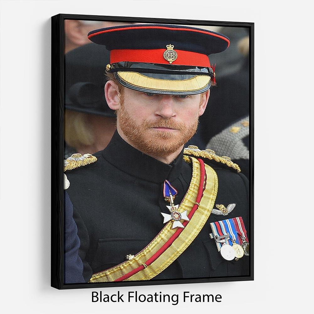 Prince Harry in uniform during ceremonies in Staffordshire Floating Frame Canvas