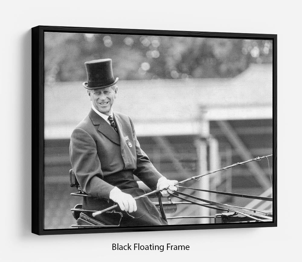 Prince Philip driving a carriage during a race at Ascot Floating Frame Canvas