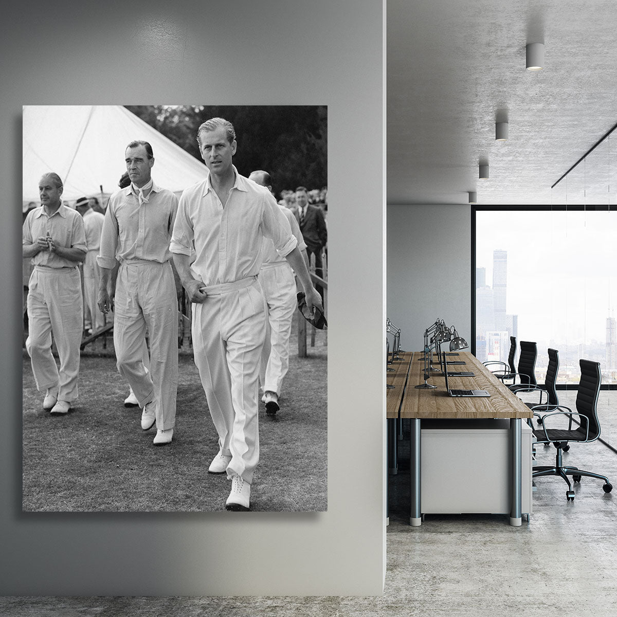 Prince Philip leading his cricket team onto the field Canvas Print or Poster - Canvas Art Rocks - 3