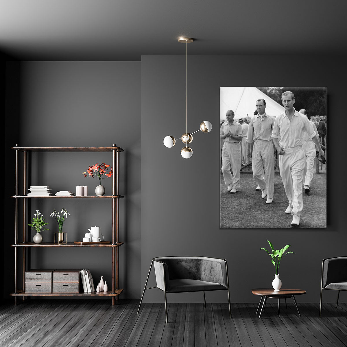 Prince Philip leading his cricket team onto the field Canvas Print or Poster - Canvas Art Rocks - 5