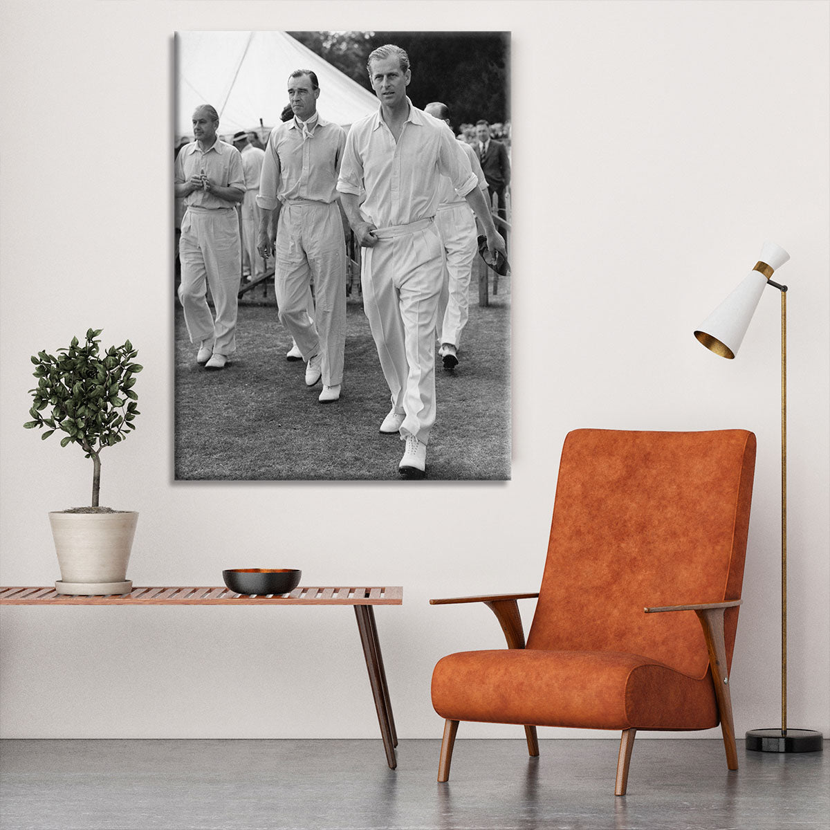 Prince Philip leading his cricket team onto the field Canvas Print or Poster - Canvas Art Rocks - 6