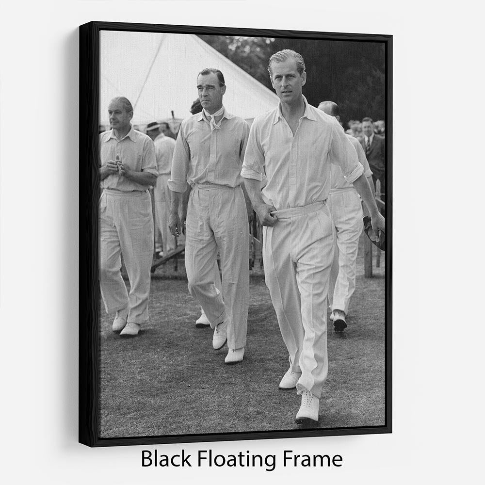 Prince Philip leading his cricket team onto the field Floating Frame Canvas