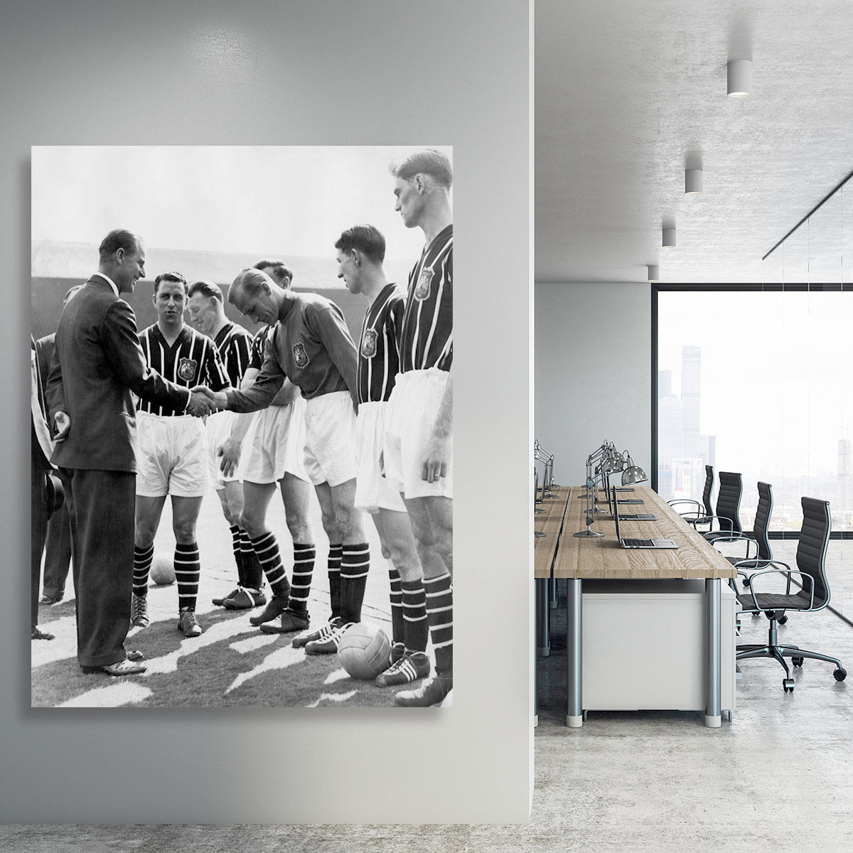 Prince Philip meeting members of Manchester City team Canvas Print or Poster - Canvas Art Rocks - 3