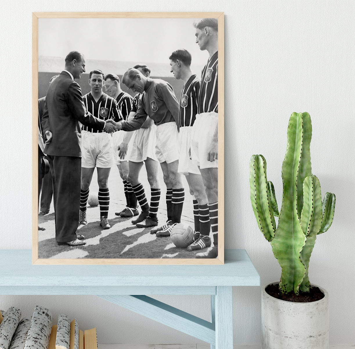 Prince Philip meeting members of Manchester City team Framed Print - Canvas Art Rocks - 4