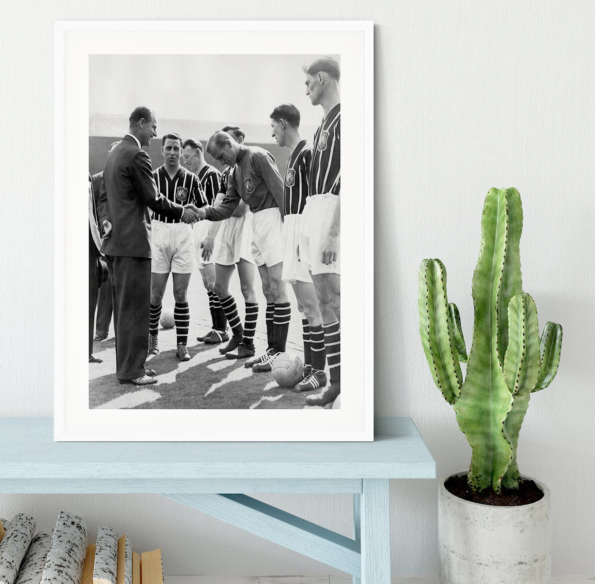 Prince Philip meeting members of Manchester City team Framed Print - Canvas Art Rocks - 5