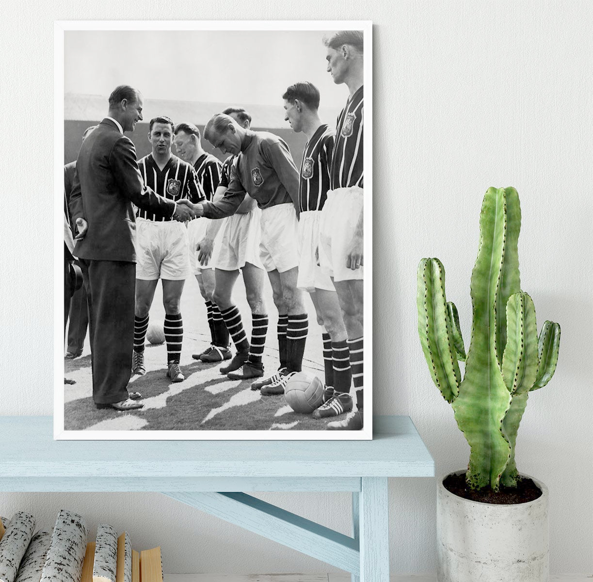 Prince Philip meeting members of Manchester City team Framed Print - Canvas Art Rocks -6