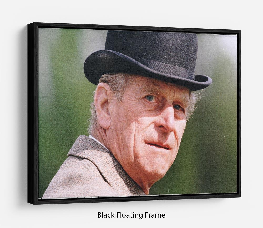 Prince Philip out riding in a black bowler hat Floating Frame Canvas