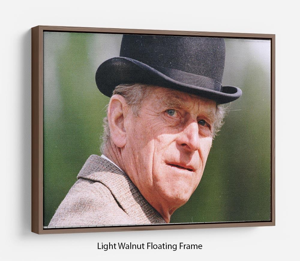 Prince Philip out riding in a black bowler hat Floating Frame Canvas