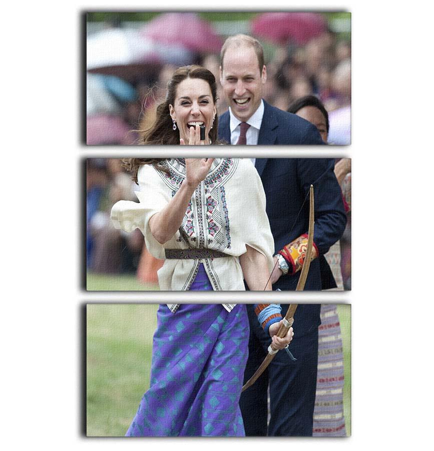 Prince William and Kate laughing trying archery in Bhutan 3 Split Panel Canvas Print - Canvas Art Rocks - 1