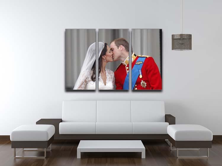 Prince William and Kate sharing a wedding kiss 3 Split Panel Canvas Print - Canvas Art Rocks - 3