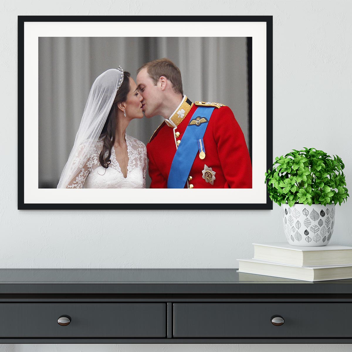 Prince William and Kate sharing a wedding kiss Framed Print - Canvas Art Rocks - 1