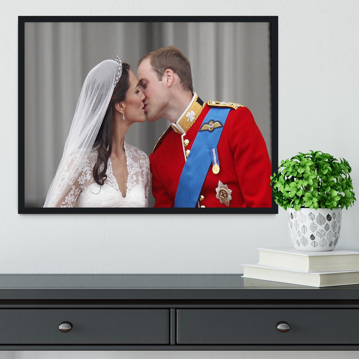 Prince William and Kate sharing a wedding kiss Framed Print - Canvas Art Rocks - 2