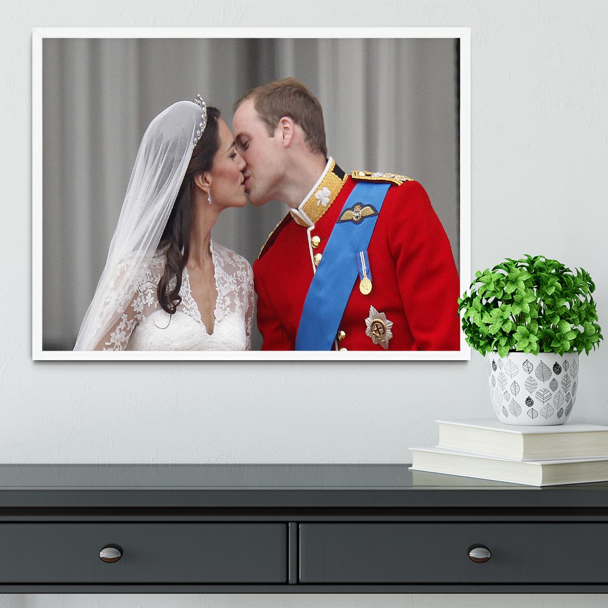Prince William and Kate sharing a wedding kiss Framed Print - Canvas Art Rocks -6
