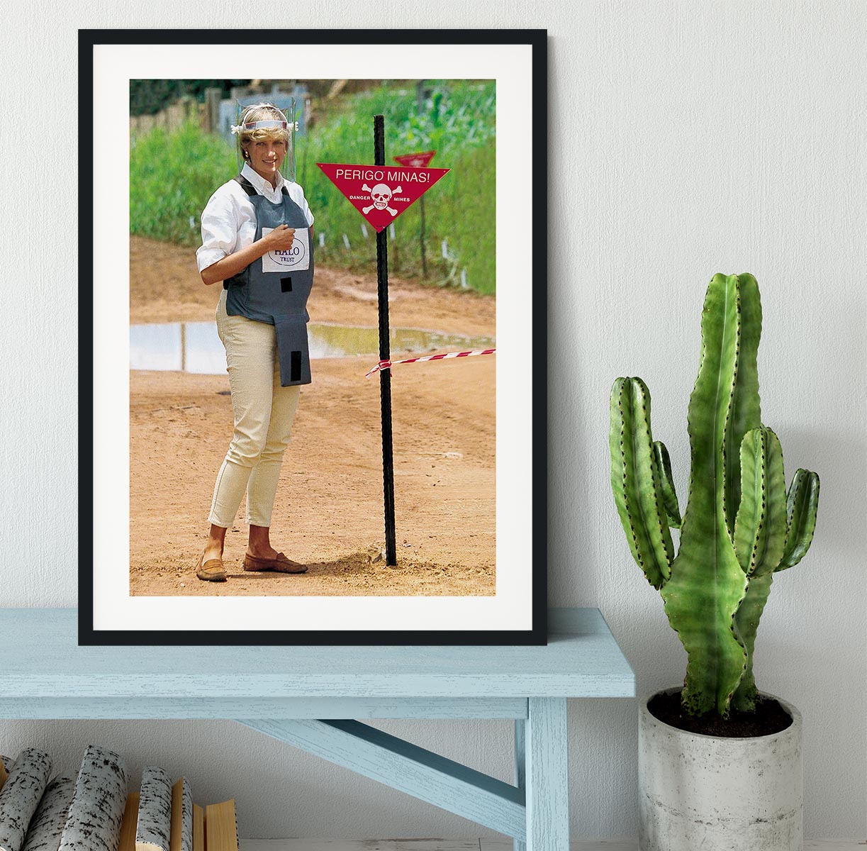Princes Diana at a mine field in Angola for a Red Cross visit Framed Print - Canvas Art Rocks - 1