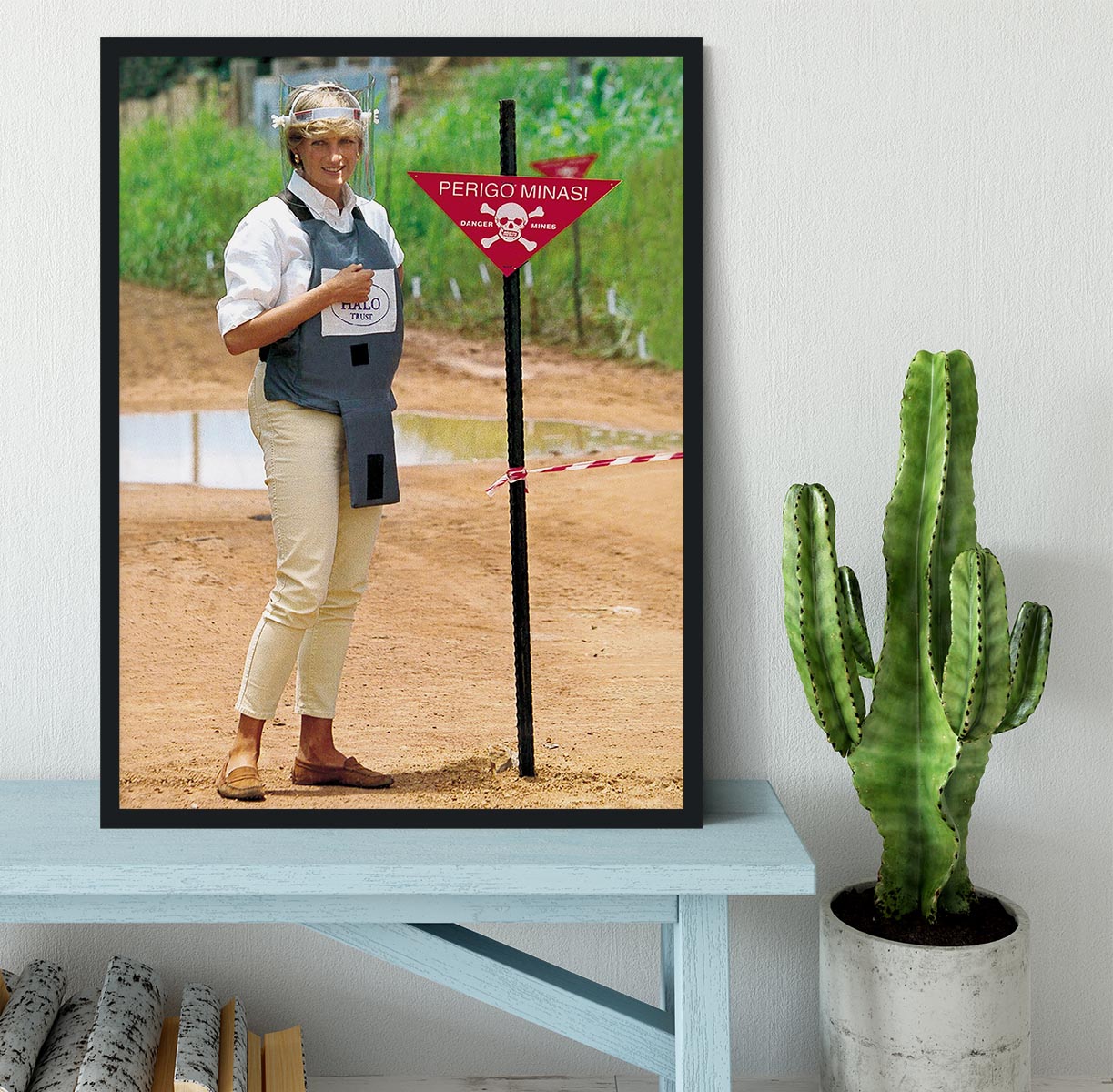 Princes Diana at a mine field in Angola for a Red Cross visit Framed Print - Canvas Art Rocks - 2