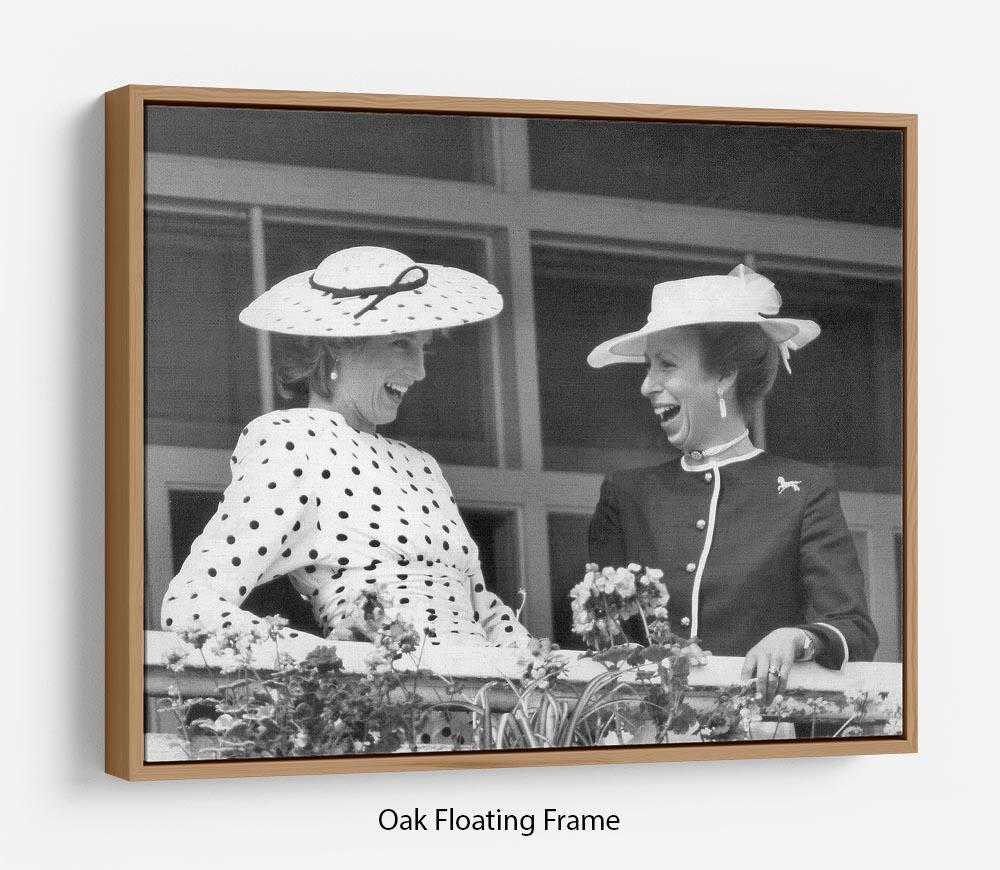 Princess Diana and Princess Anne sharing a laugh at the races Floating Frame Canvas
