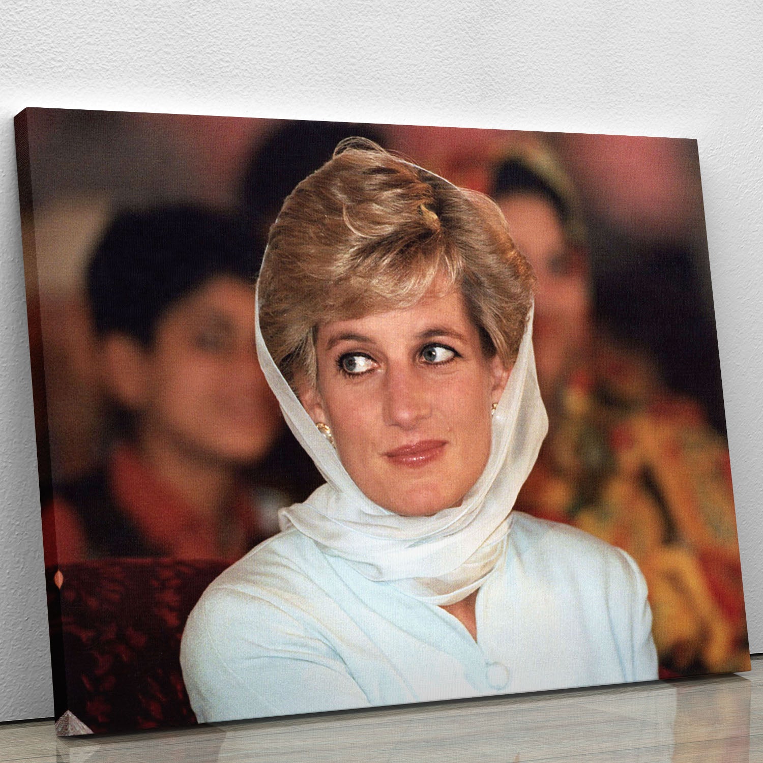 Princess Diana in Lahore wearing a white headscarf Canvas Print or Poster - Canvas Art Rocks - 1