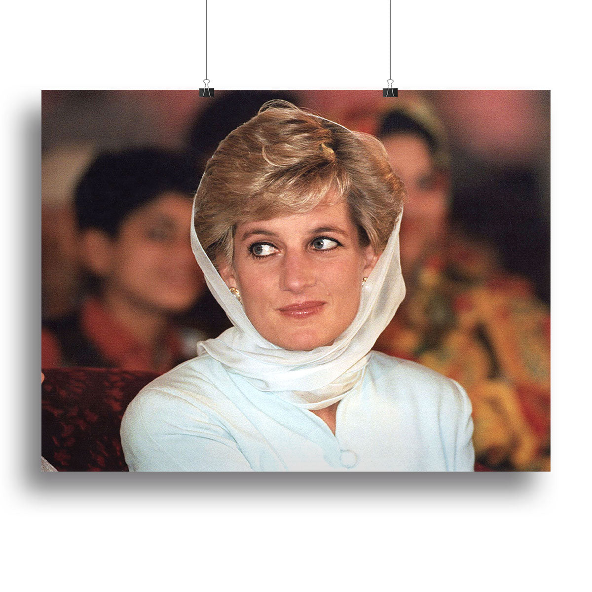 Princess Diana in Lahore wearing a white headscarf Canvas Print or Poster - Canvas Art Rocks - 2