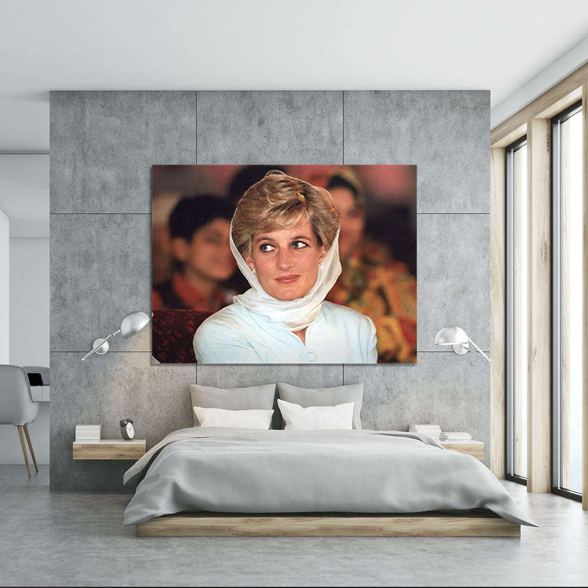 Princess Diana in Lahore wearing a white headscarf Canvas Print or Poster - Canvas Art Rocks - 5