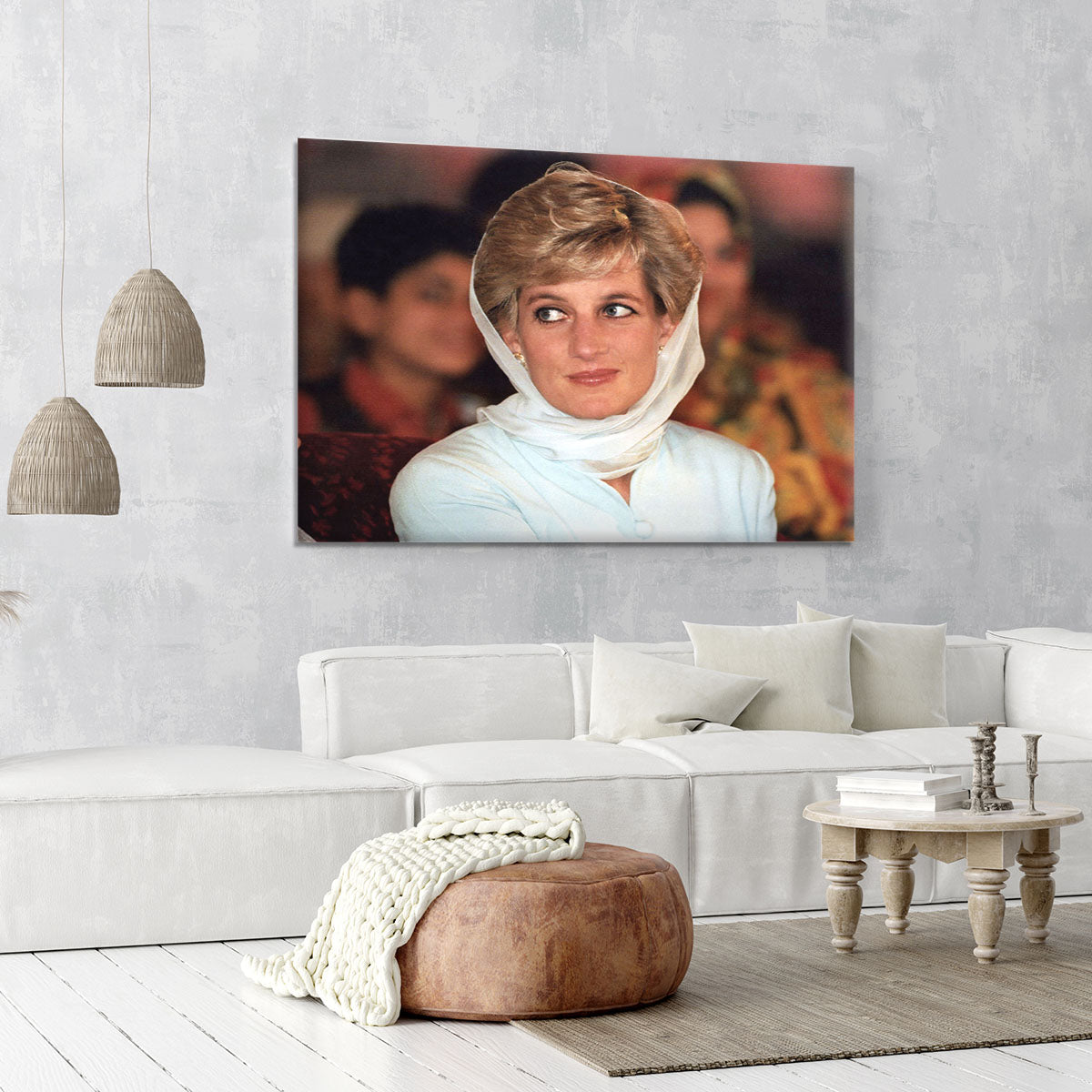 Princess Diana in Lahore wearing a white headscarf Canvas Print or Poster - Canvas Art Rocks - 6