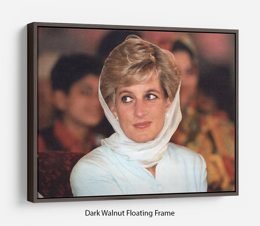 Princess Diana in Lahore wearing a white headscarf Floating Frame Canvas