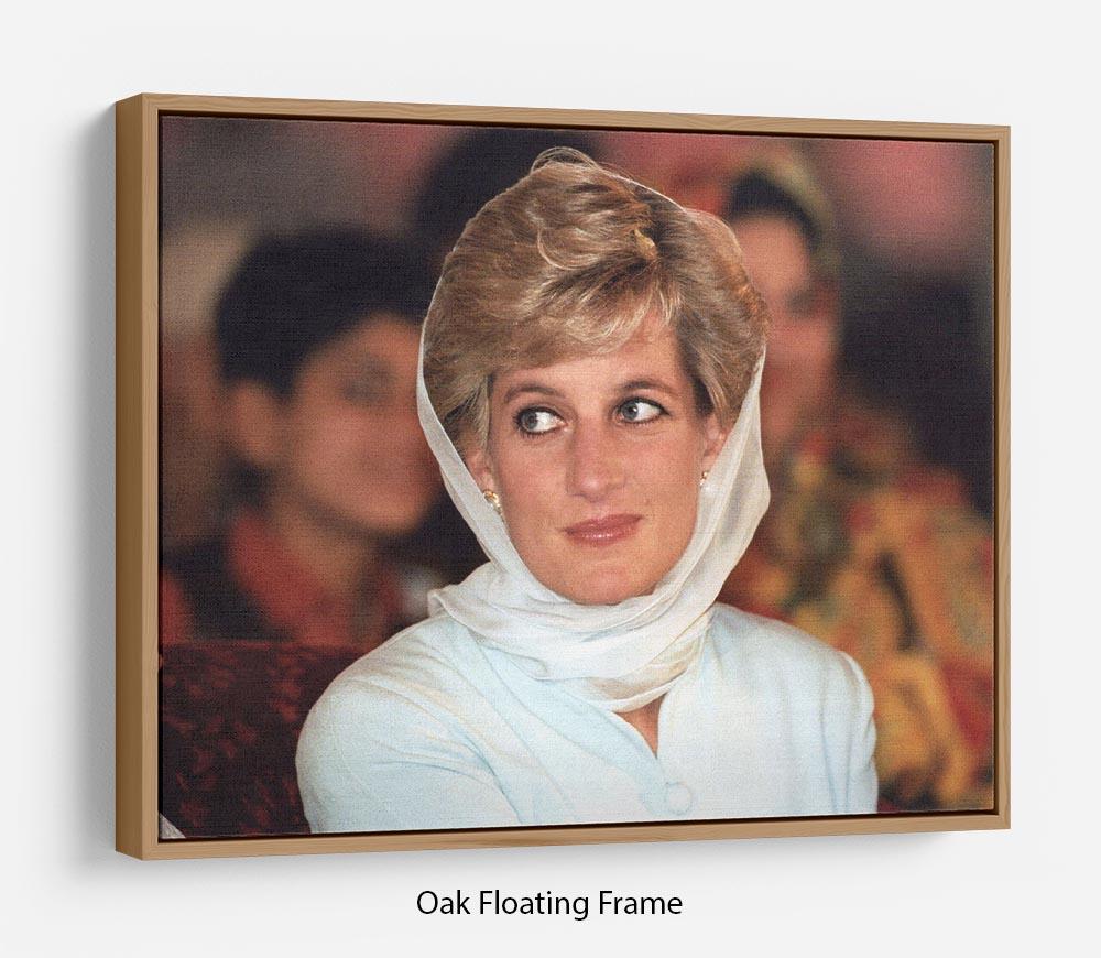 Princess Diana in Lahore wearing a white headscarf Floating Frame Canvas