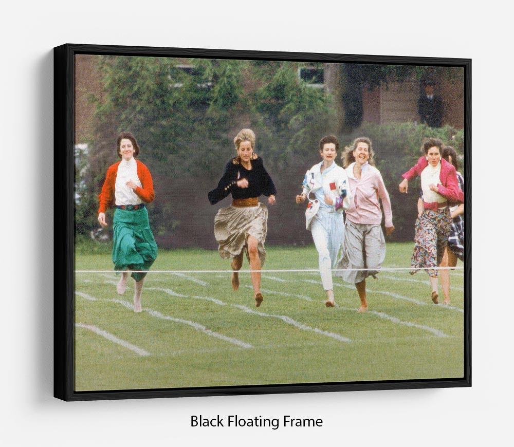 Princess Diana in the mothers race at Harrys school Floating Frame Canvas