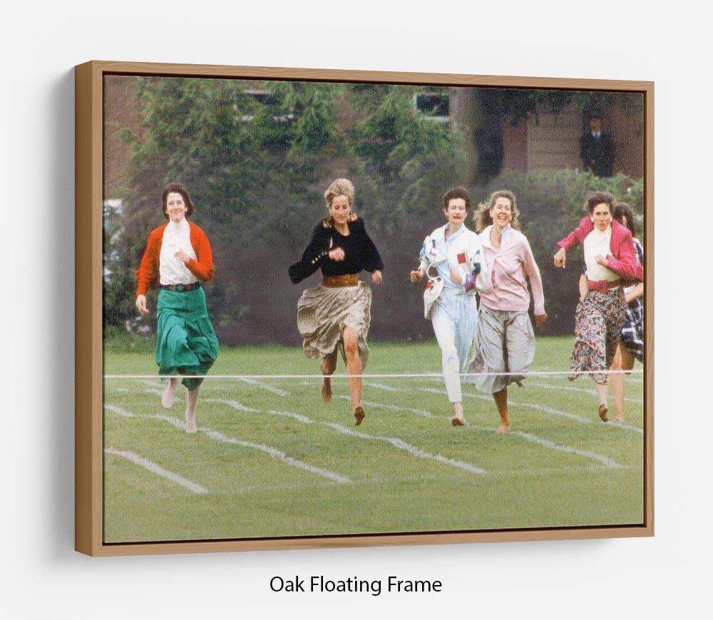 Princess Diana in the mothers race at Harrys school Floating Frame Canvas