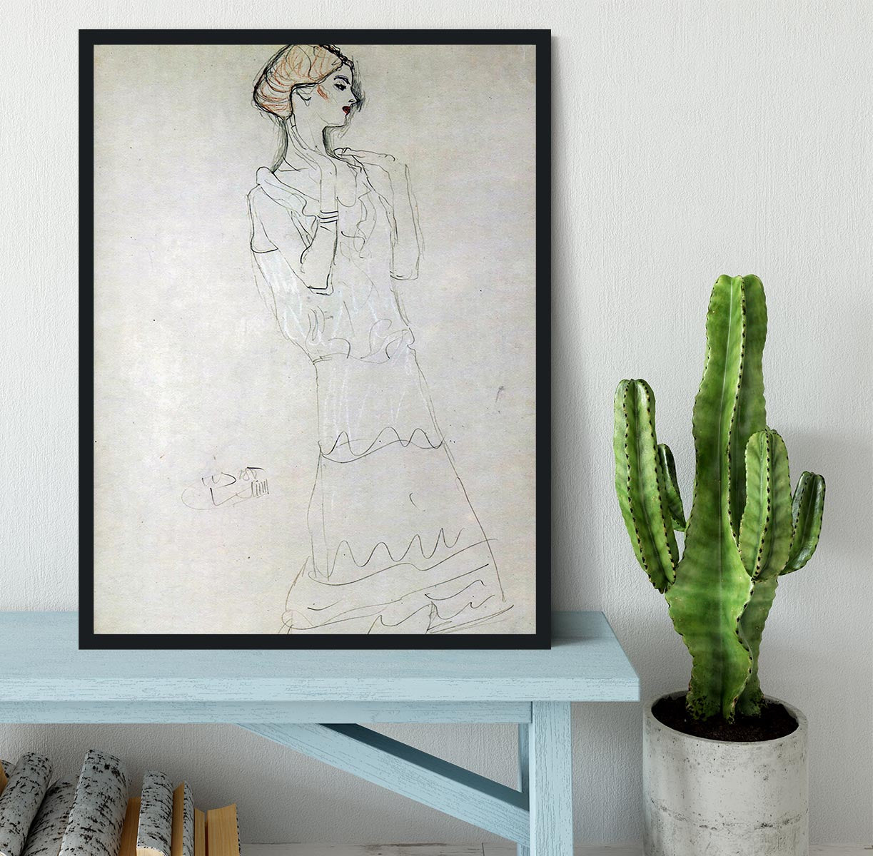 Profile standing female figure with raised arms by Klimt Framed Print - Canvas Art Rocks - 2