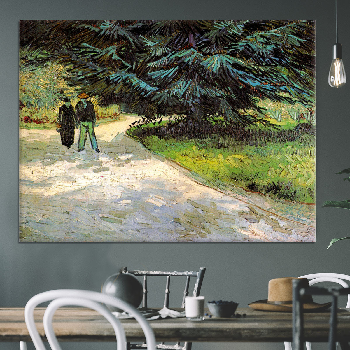 Public Garden with Couple and Blue Fir Tree The Poet s Garden III by Van Gogh Canvas Print or Poster - Canvas Art Rocks - 3