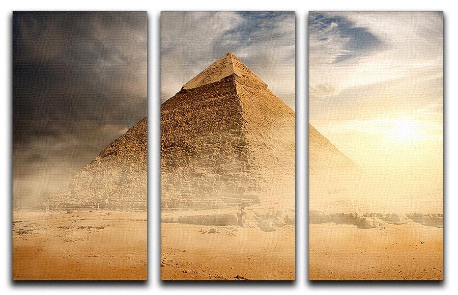 Pyramid in sand dust under clouds 3 Split Panel Canvas Print - Canvas Art Rocks - 1