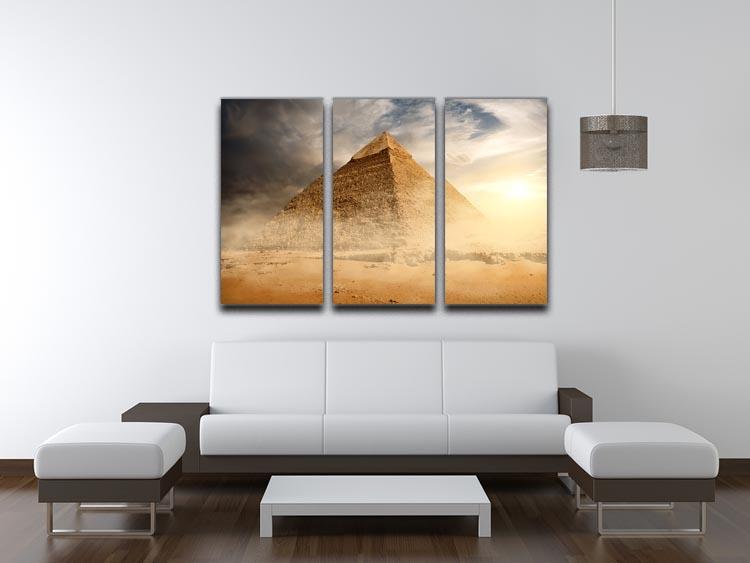 Pyramid in sand dust under clouds 3 Split Panel Canvas Print - Canvas Art Rocks - 3
