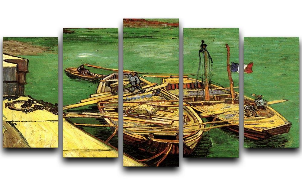 Quay with Men Unloading Sand Barges by Van Gogh 5 Split Panel Canvas  - Canvas Art Rocks - 1