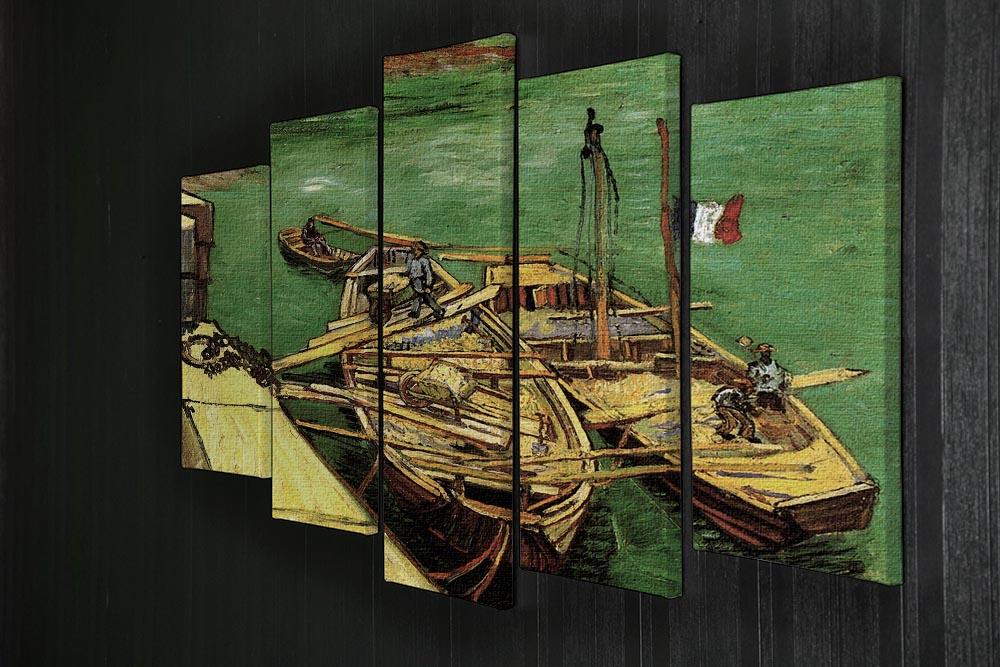 Quay with Men Unloading Sand Barges by Van Gogh 5 Split Panel Canvas - Canvas Art Rocks - 2