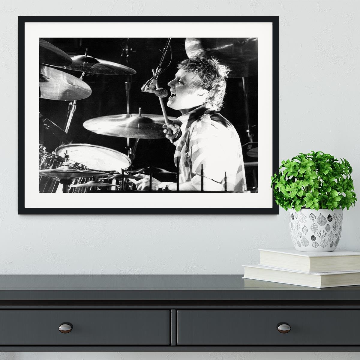 Queen Drummer Roger Taylor on stage Framed Print - Canvas Art Rocks - 1