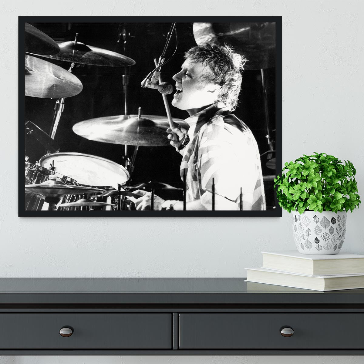 Queen Drummer Roger Taylor on stage Framed Print - Canvas Art Rocks - 2