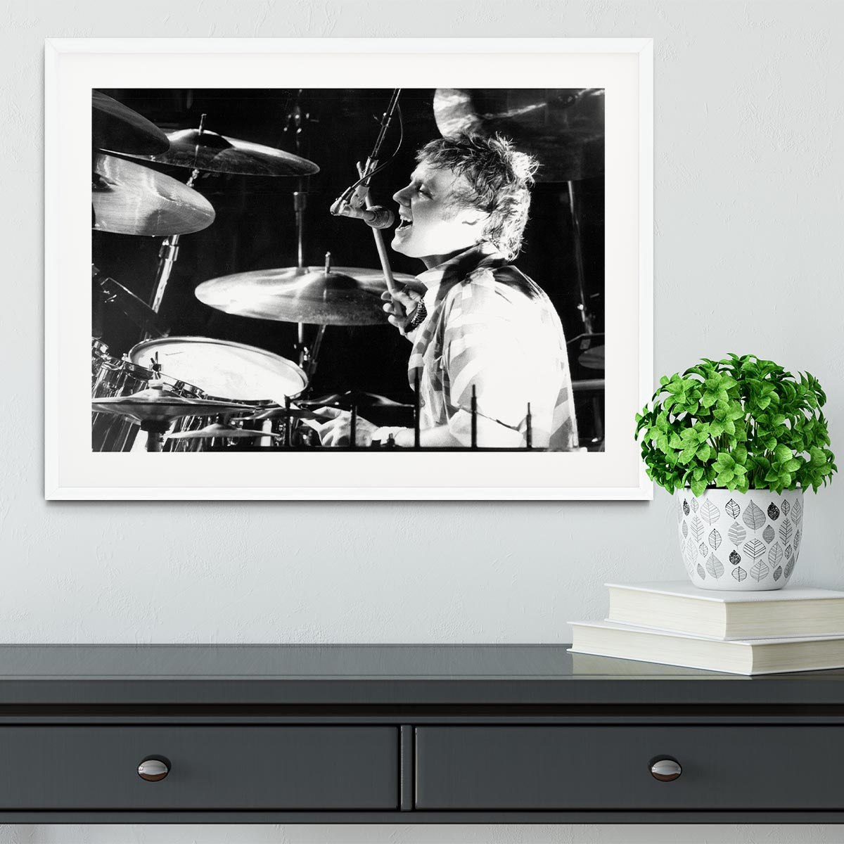 Queen Drummer Roger Taylor on stage Framed Print - Canvas Art Rocks - 5