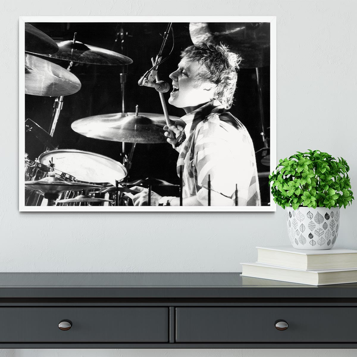 Queen Drummer Roger Taylor on stage Framed Print - Canvas Art Rocks -6