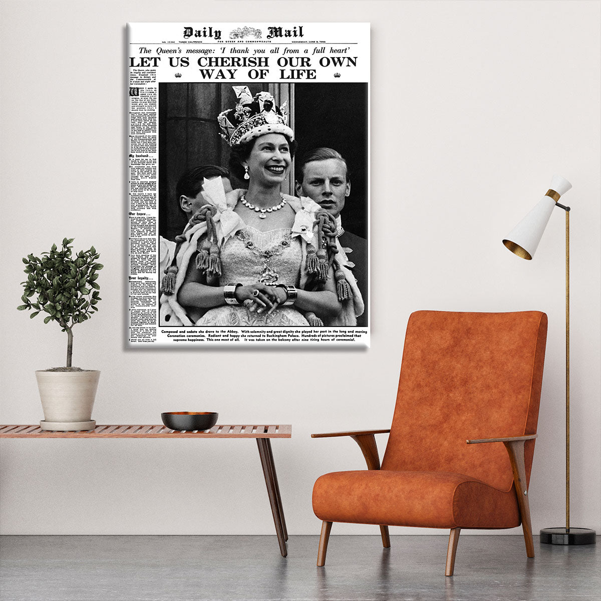 Queen Elizabeth II Coronation Daily Mail front page 3 June 1953 Canvas Print or Poster - Canvas Art Rocks - 6