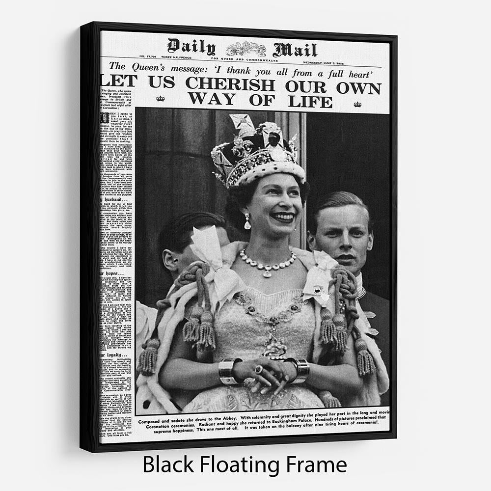 Queen Elizabeth II Coronation Daily Mail front page 3 June 1953 Floating Frame Canvas