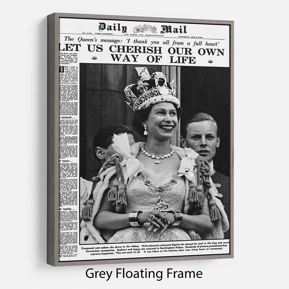 Queen Elizabeth II Coronation Daily Mail front page 3 June 1953 Floating Frame Canvas