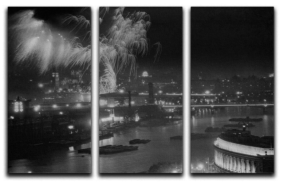 Queen Elizabeth II Coronation evening fireworks on the Thames 3 Split Panel Canvas Print - Canvas Art Rocks - 1