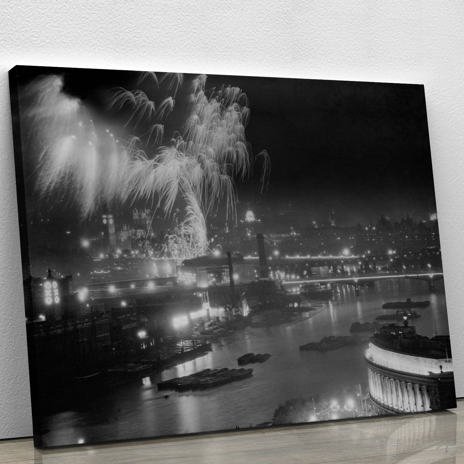 Queen Elizabeth II Coronation evening fireworks on the Thames Canvas Print or Poster - Canvas Art Rocks - 1