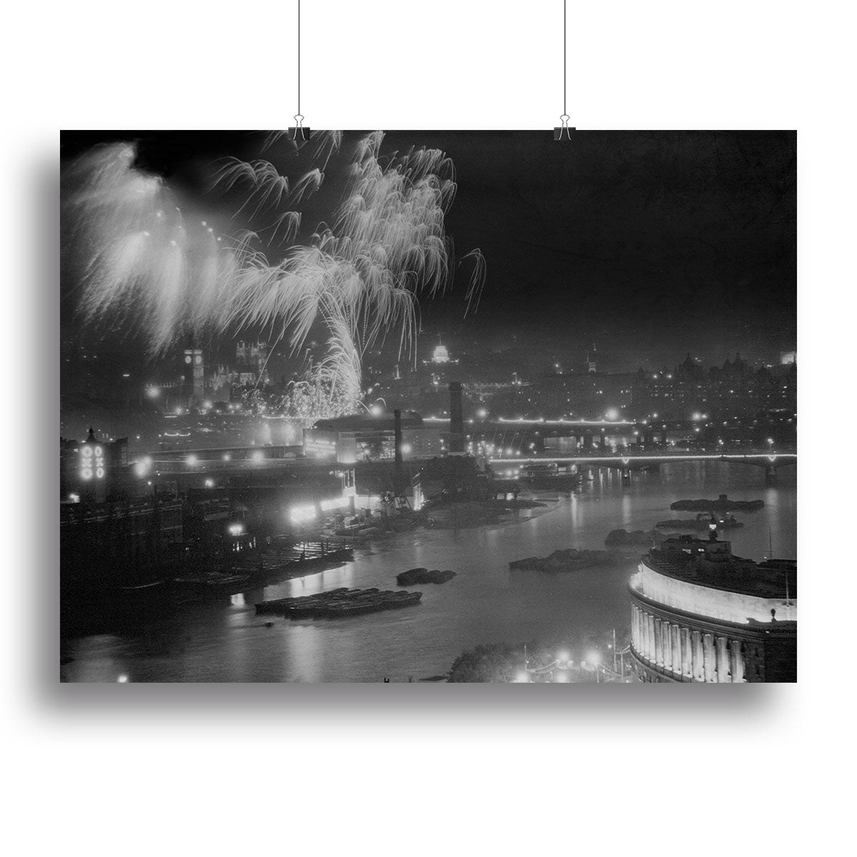 Queen Elizabeth II Coronation evening fireworks on the Thames Canvas Print or Poster - Canvas Art Rocks - 2