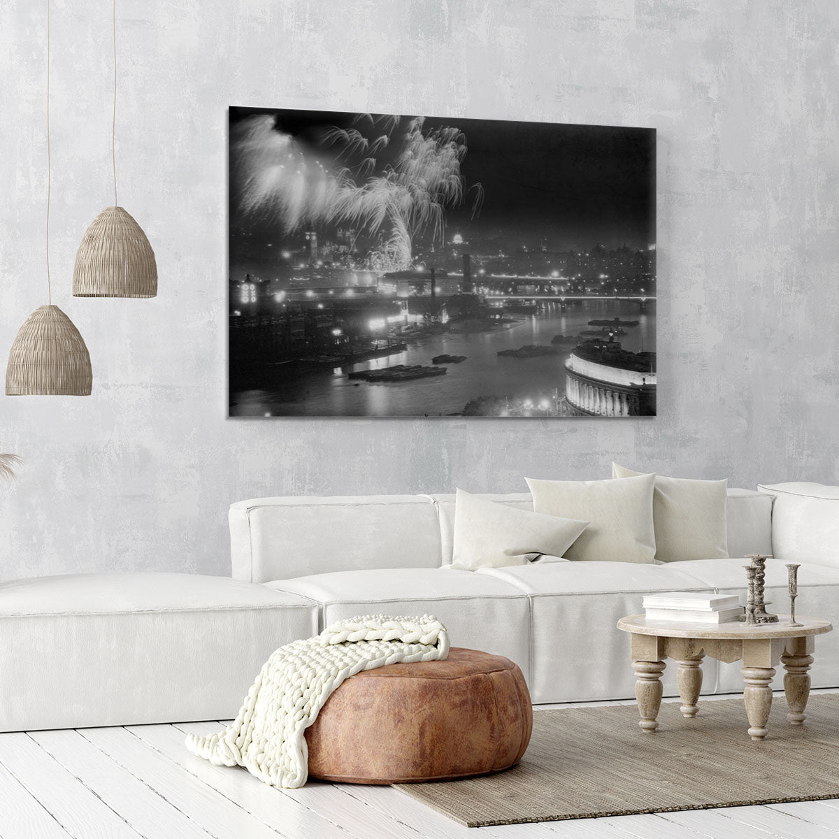 Queen Elizabeth II Coronation evening fireworks on the Thames Canvas Print or Poster - Canvas Art Rocks - 6