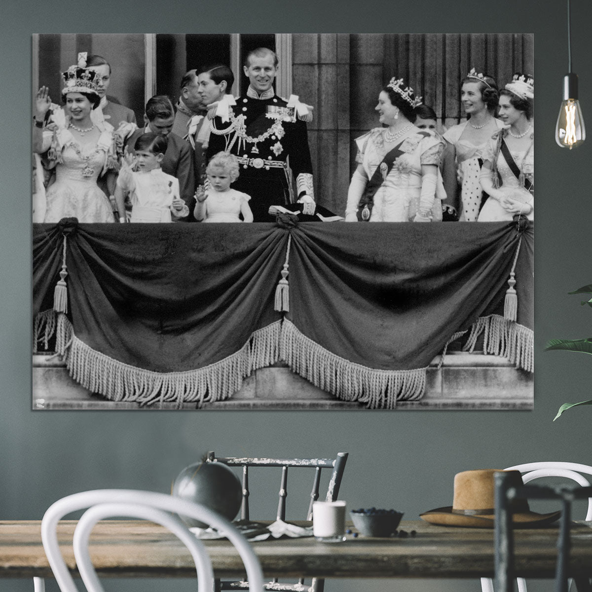 Queen Elizabeth II Coronation group appearance on balcony Canvas Print or Poster - Canvas Art Rocks - 3