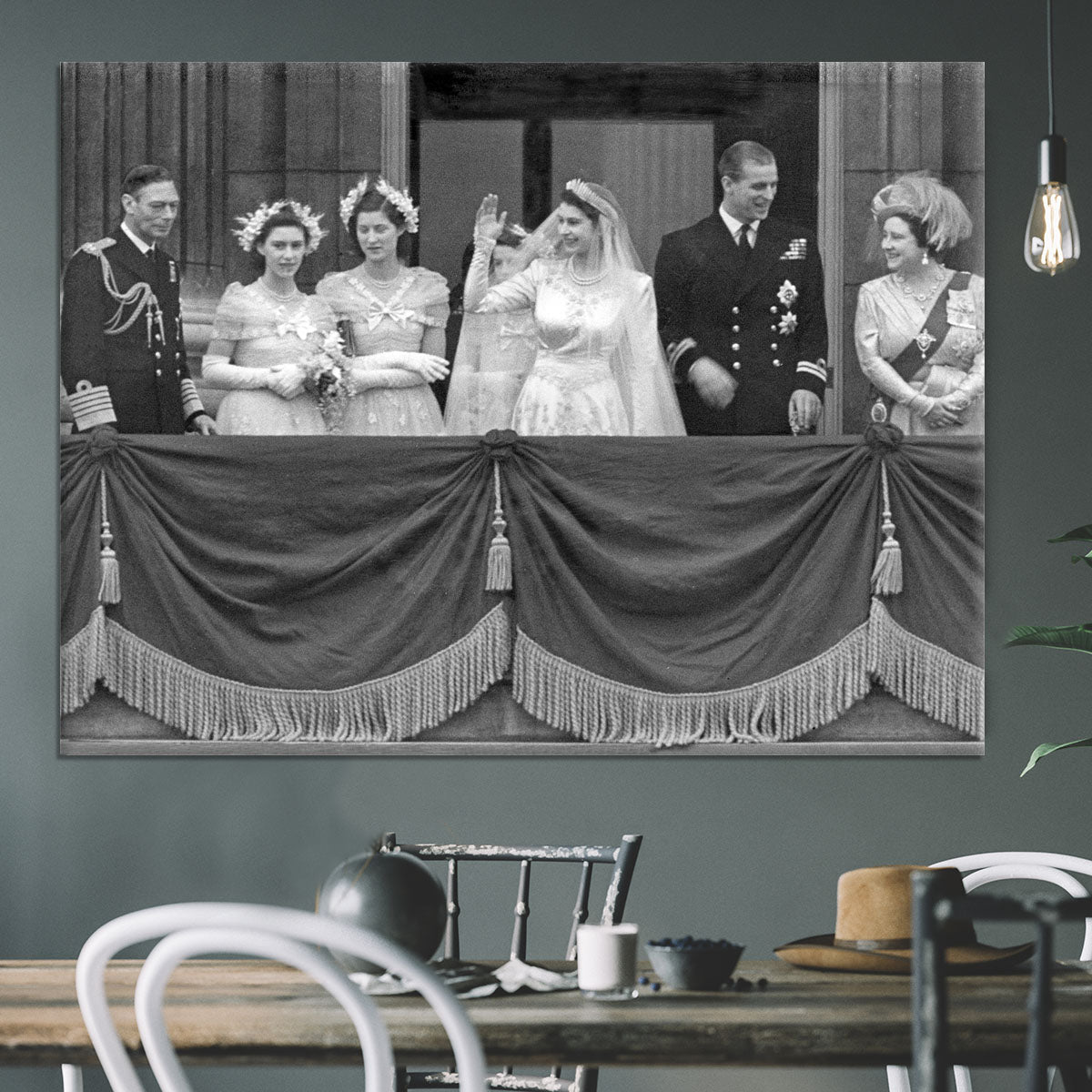 Queen Elizabeth II Wedding family group on balcony Canvas Print or Poster - Canvas Art Rocks - 3