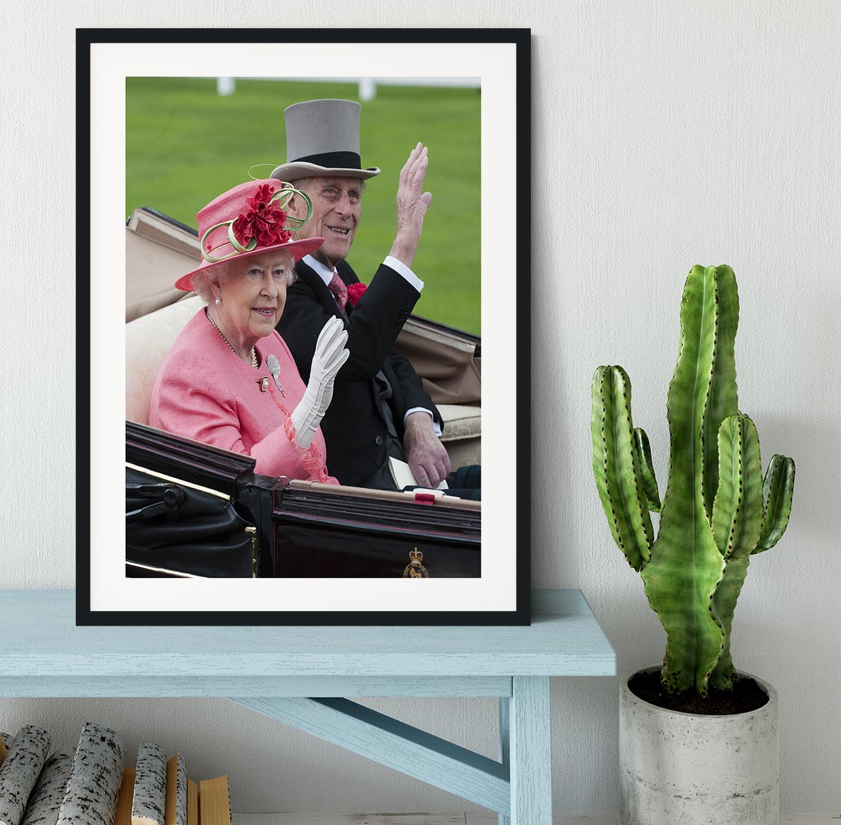 Queen Elizabeth II and Prince Philip in their carriage at Ascot Framed Print - Canvas Art Rocks - 1