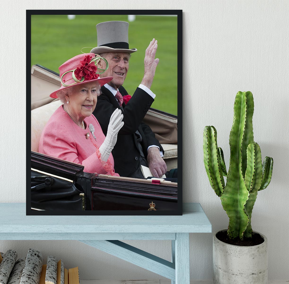 Queen Elizabeth II and Prince Philip in their carriage at Ascot Framed Print - Canvas Art Rocks - 2